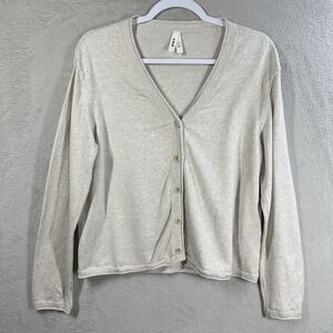 Pact Cardigan Sweater Women's M Beige Organic Cotton Minimalist Natural
